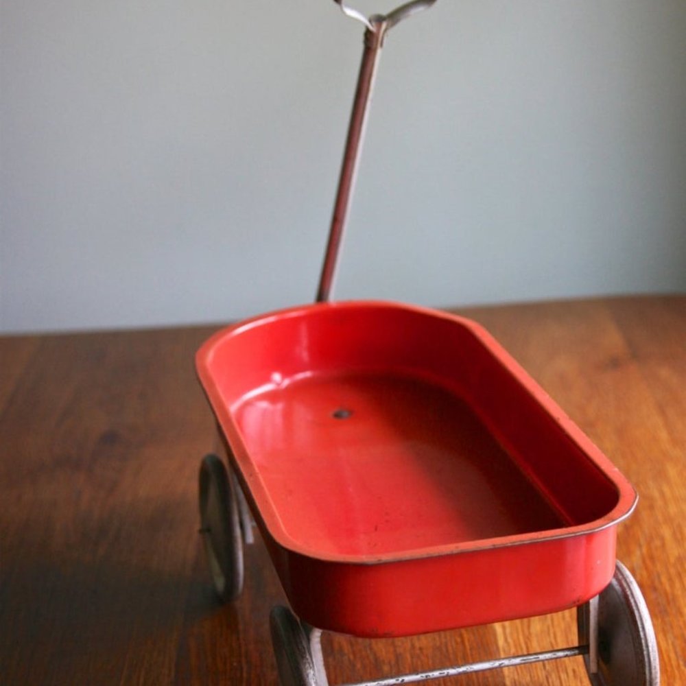 Retro red toy pull cart
